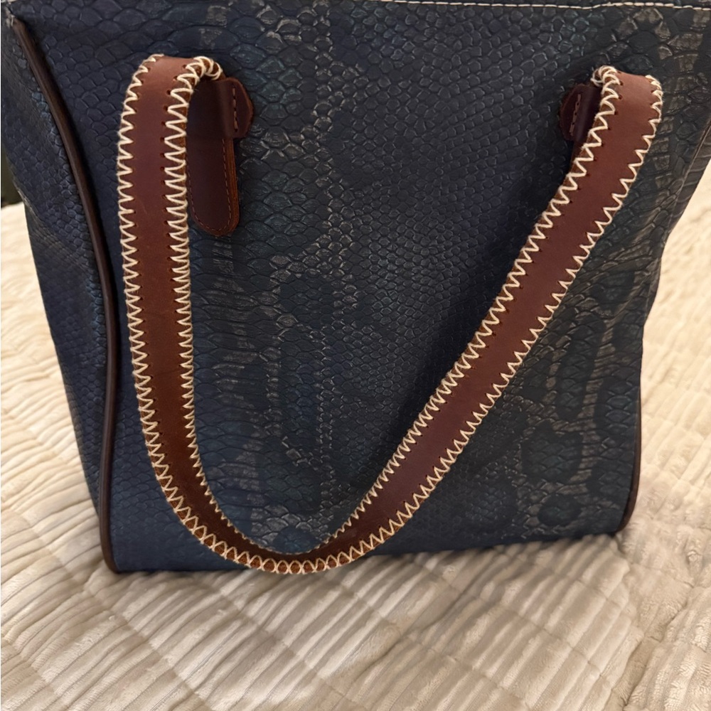Consuela Blue and Brown Textured Tote